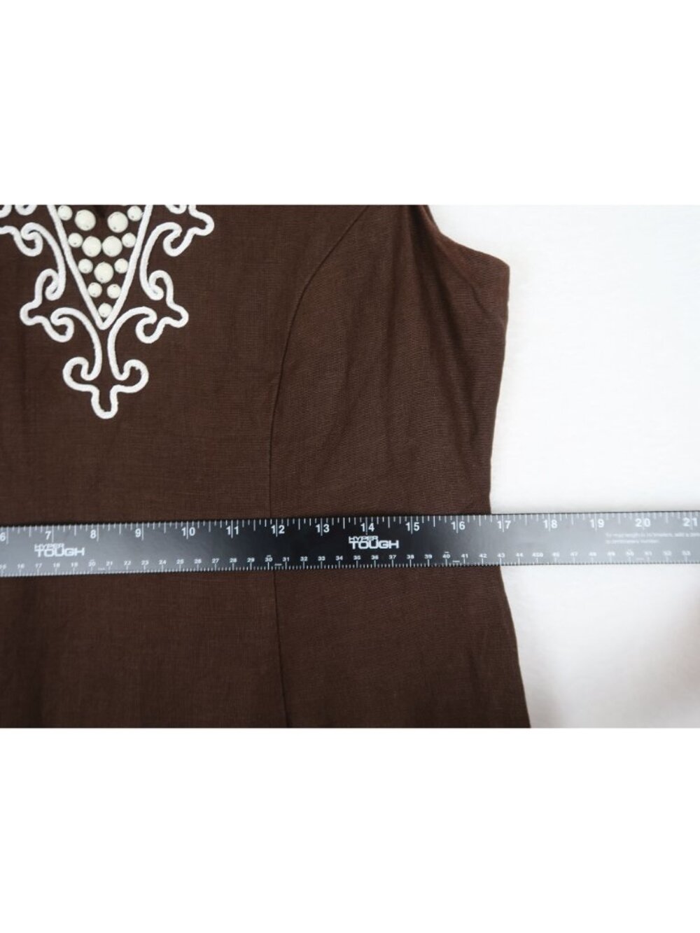 Talbots 8 Brown Embroidered Sheath Dress Sleeveless Linen - Picture 5 of 9